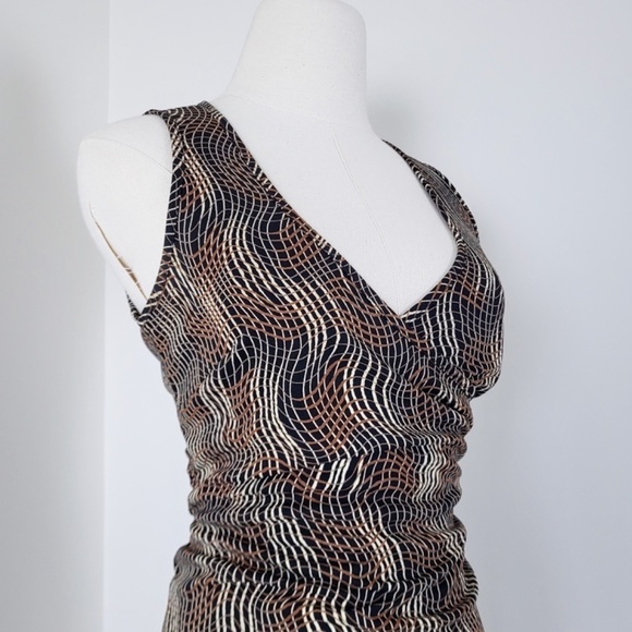 Vintage midi fitted dress abstract y2k v-neck plunge neckline wrap squiggles - Picture 5 of 13